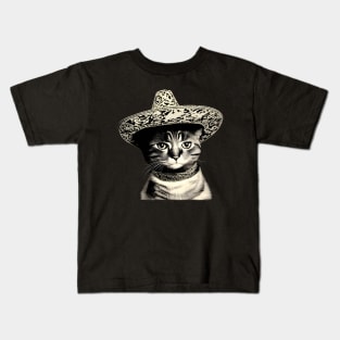 Cat wearing sombrero hat - vintage Kids T-Shirt